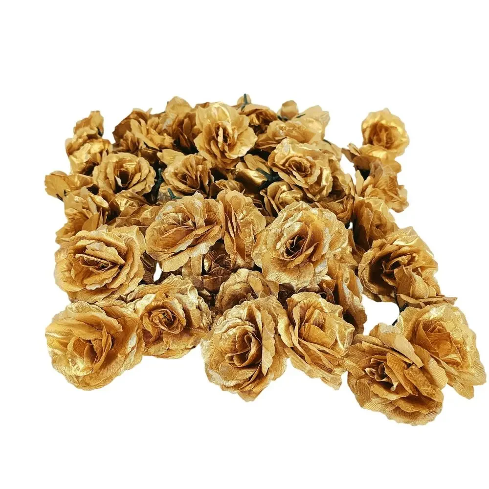 70 Gold Artificial Silk Rose Heads 3 Inch Wedding Craft Floral Decor Flowers DIY